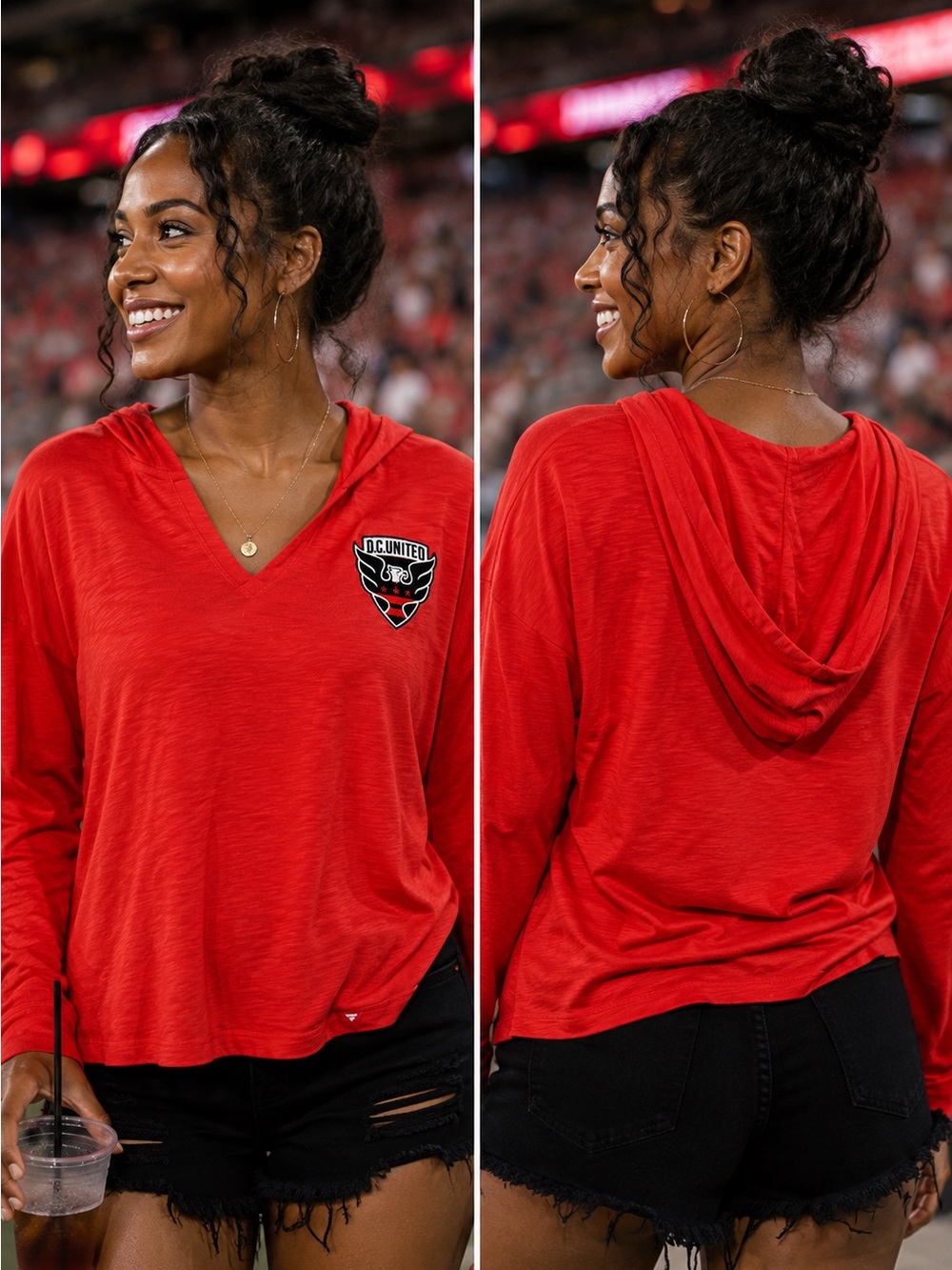 🆕 Fanatics D.C. United Red V-Neck Lightweight Hooded Top Women’s Medium NWT